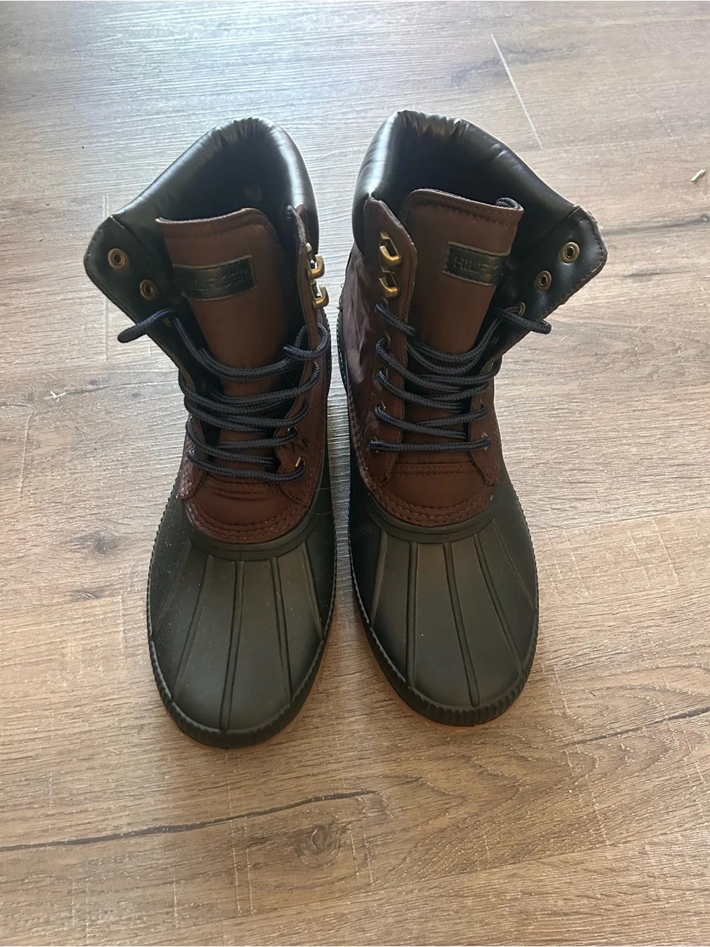 Tommy Hilfiger Men's Waterproof Duck Rain Boots Brown Lace Up Size 10